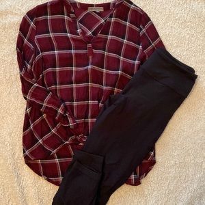 Be Cool- Plaid Pullover Blouse with 3/4 Sleeves